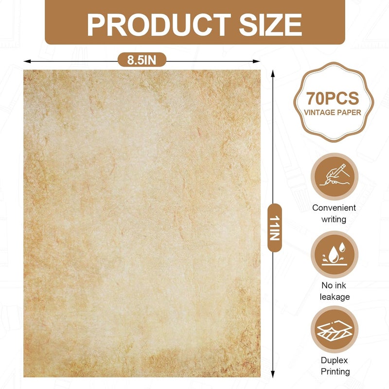 Joyberg 70PCS Vintage Paper 8.5 x 11 in Parchment paper for Writing Letter writing Paper, Decorative Printer Paper for Invitation, Letter, Resume, Award, Diploma, Art, Craft, Certificate Antique - Image 2